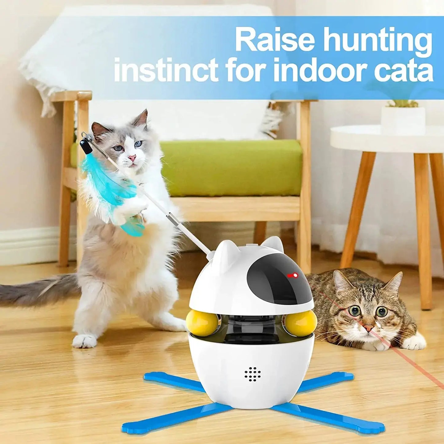 ATUBAN Interactive Cat Toys, 4-In-1 Cat Feather Toy Cat Laser Toys and Cat Ball Toys, Interactive Cat Toys for Indoor Cats Toy