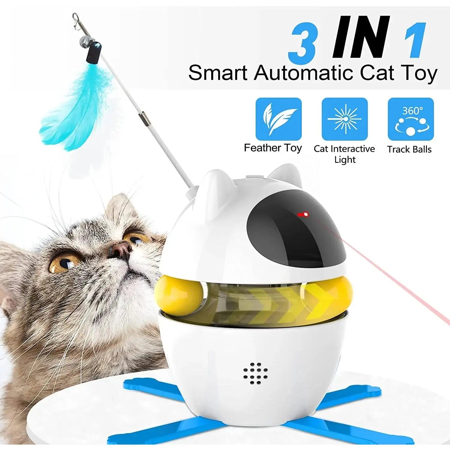 ATUBAN Interactive Cat Toys, 4-In-1 Cat Feather Toy Cat Laser Toys and Cat Ball Toys, Interactive Cat Toys for Indoor Cats Toy