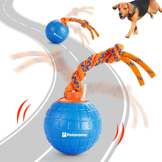 Potaroma Interactive Touch-Activated Dog Ball Toy with Rechargeable Animal Sounds and Durable Chewing Rope for Puppies - Blue