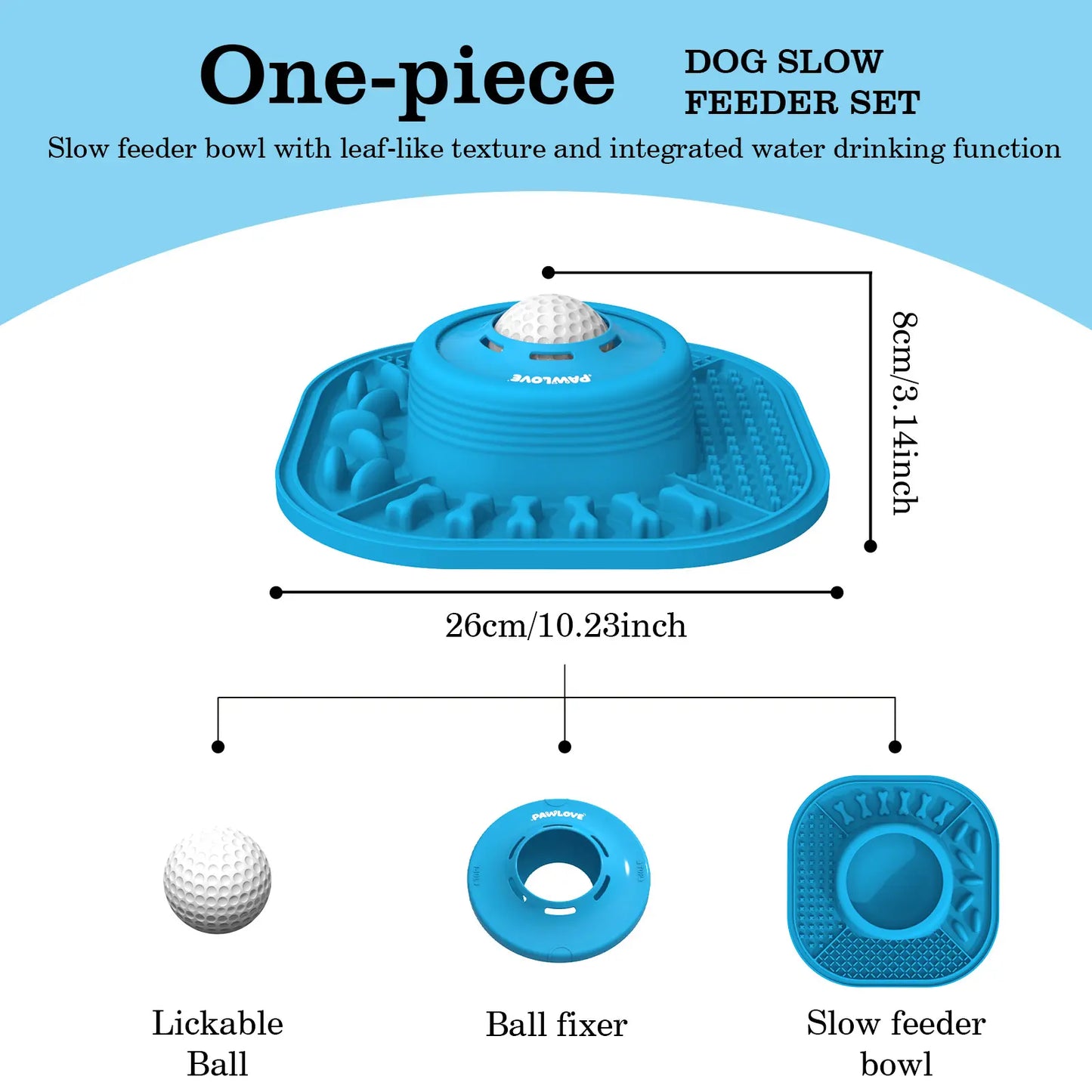 Pawlove Anti-Slip Dog Slow Feeder Bowl with Ball-In Design, 3/4 Cup Capacity, Dishwasher Safe for Liquid Treats, Reduces Mess and Spills, Ideal for Anxiety Relief and Post-Op Use