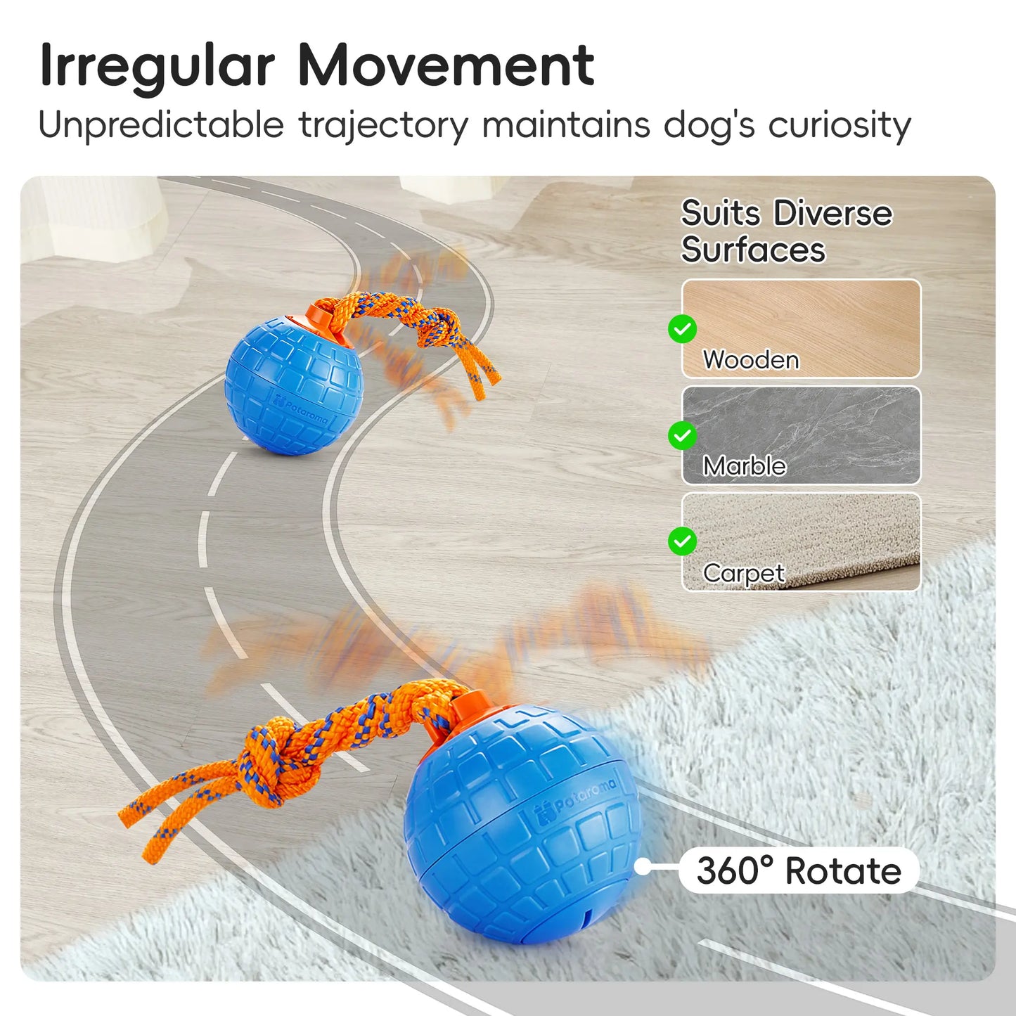 Potaroma Interactive Touch-Activated Dog Ball Toy with Rechargeable Animal Sounds and Durable Chewing Rope for Puppies - Blue
