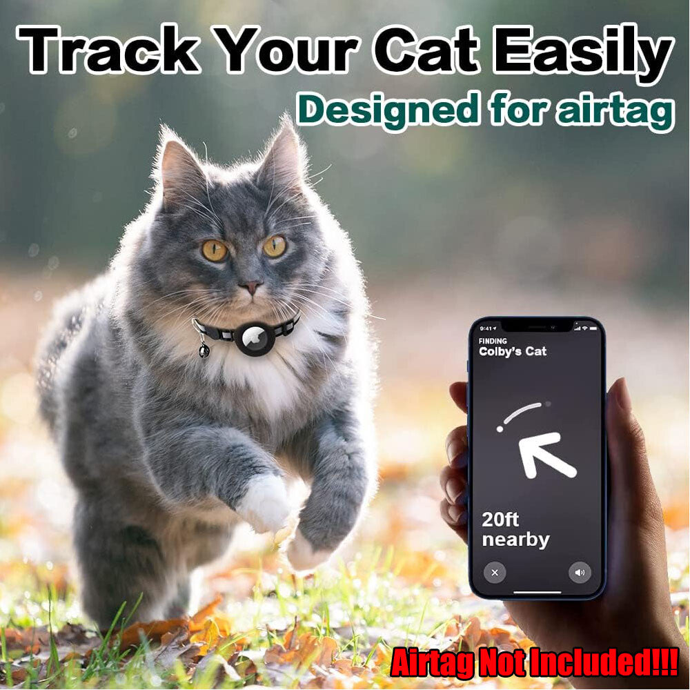 Apple AirTag Cat Collar Holder, Includes Bell