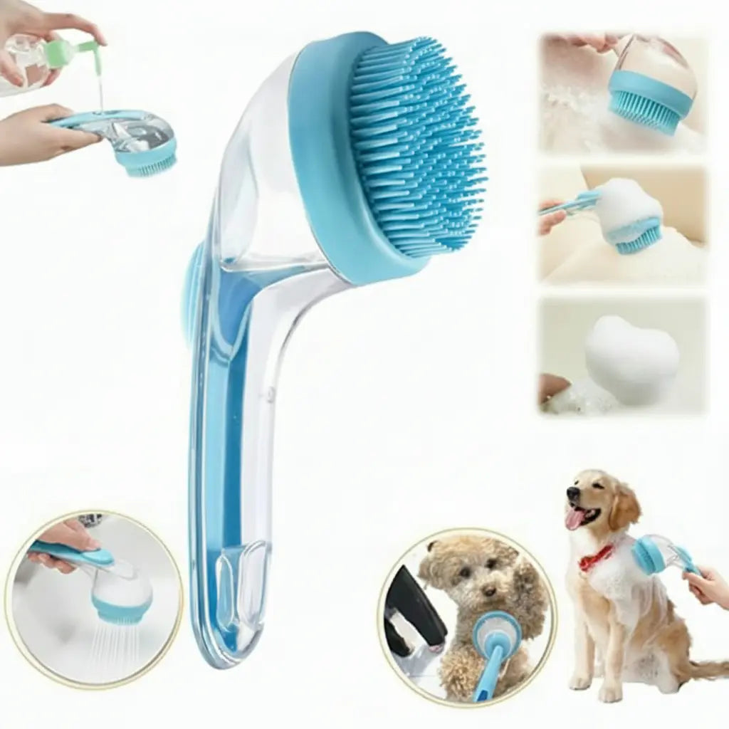 2026 Dual-Function Pet Bathing and Grooming Deshedding Brush with Integrated Soap Dispenser, 8In×3In×4In, Gentle Massage Tool for Dogs and Cats, Enhances Coat Care and Bathing Experience, Promotes Blood Circulation