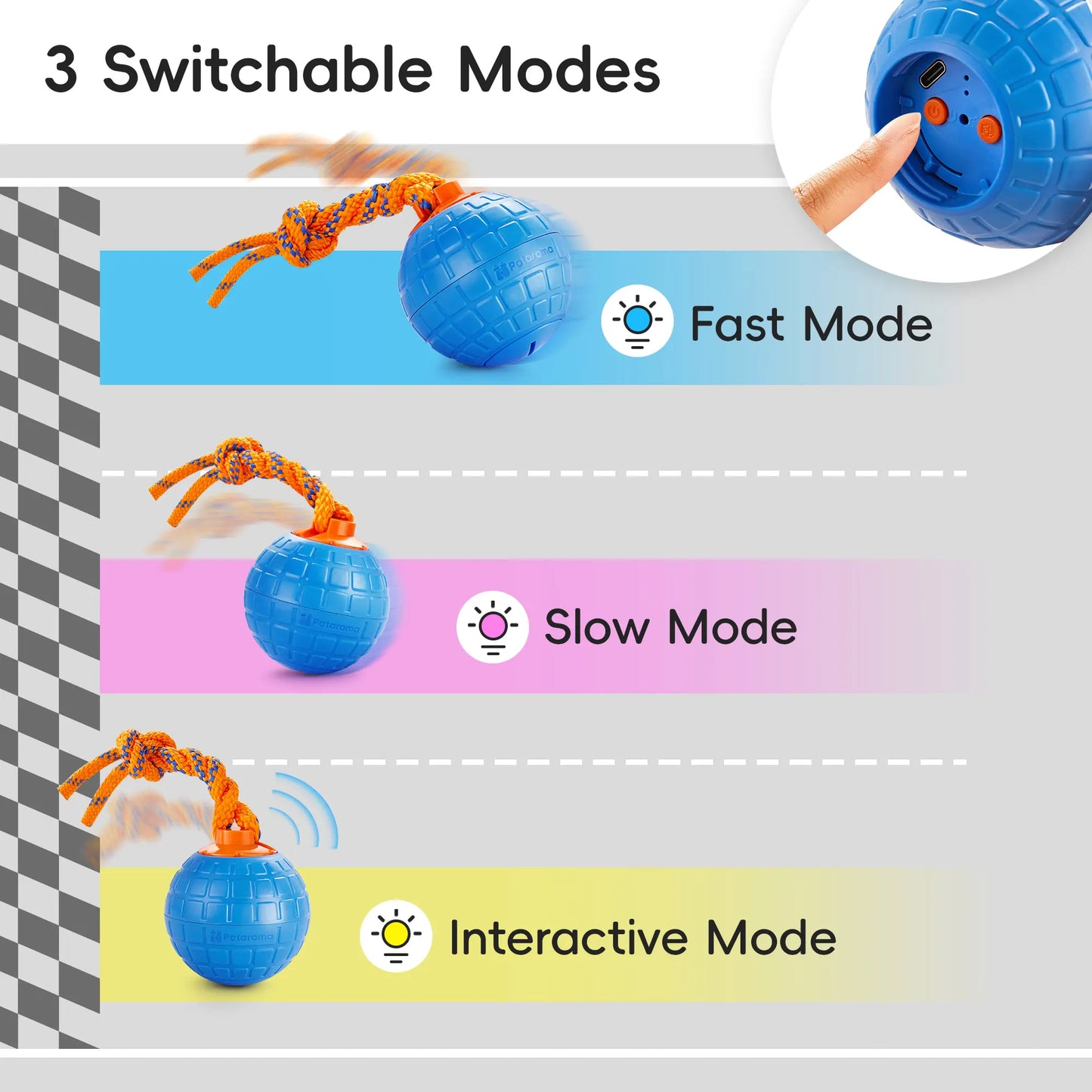 Potaroma Interactive Touch-Activated Dog Ball Toy with Rechargeable Animal Sounds and Durable Chewing Rope for Puppies - Blue