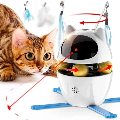 ATUBAN Interactive Cat Toys, 4-In-1 Cat Feather Toy Cat Laser Toys and Cat Ball Toys, Interactive Cat Toys for Indoor Cats Toy