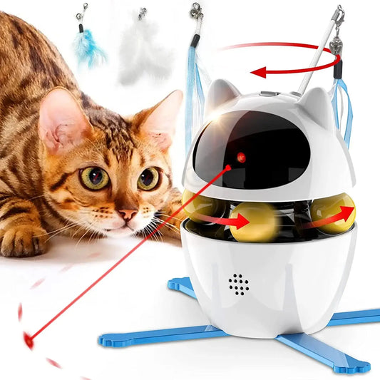 ATUBAN Interactive Cat Toys, 4-In-1 Cat Feather Toy Cat Laser Toys and Cat Ball Toys, Interactive Cat Toys for Indoor Cats Toy