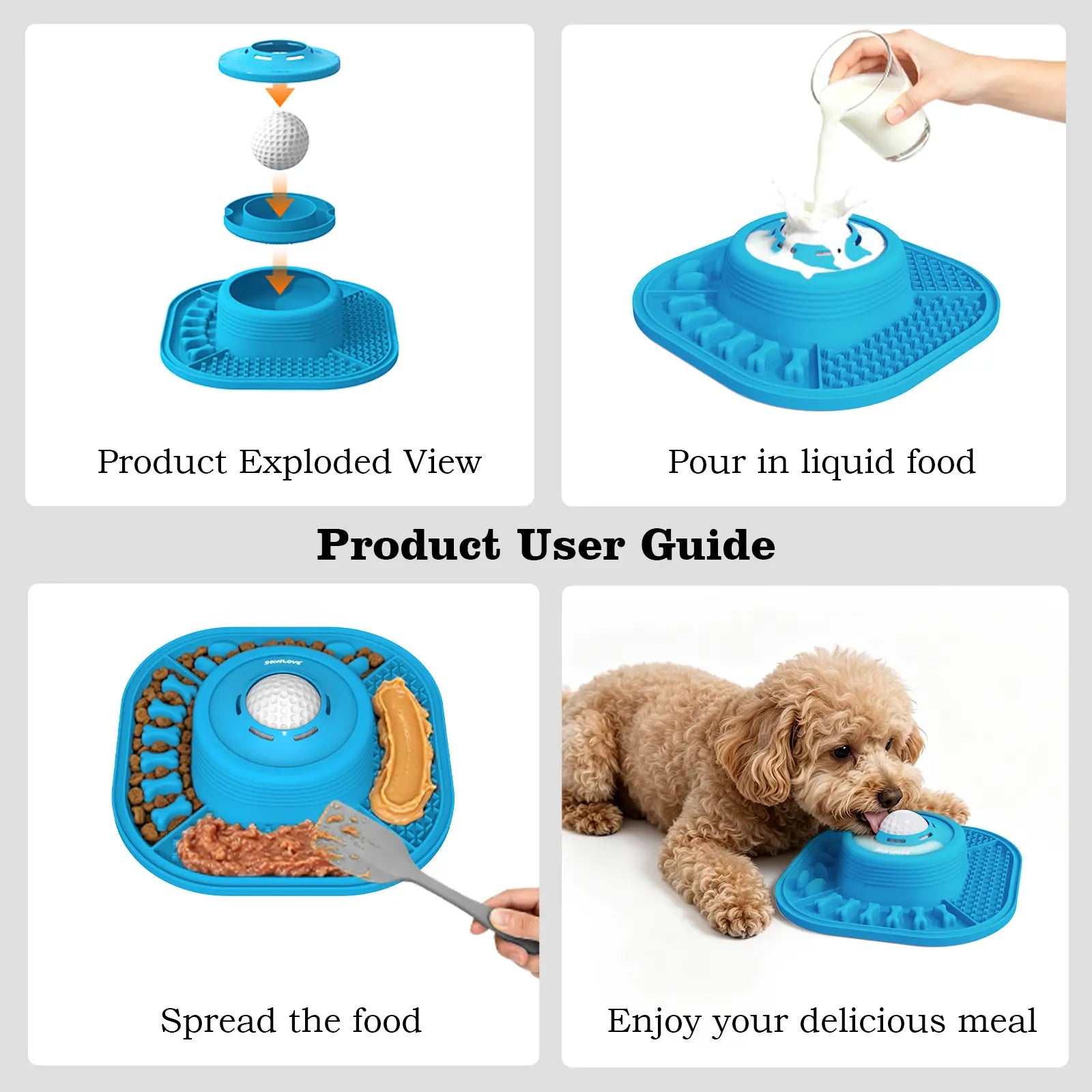 Pawlove Anti-Slip Dog Slow Feeder Bowl with Ball-In Design, 3/4 Cup Capacity, Dishwasher Safe for Liquid Treats, Reduces Mess and Spills, Ideal for Anxiety Relief and Post-Op Use