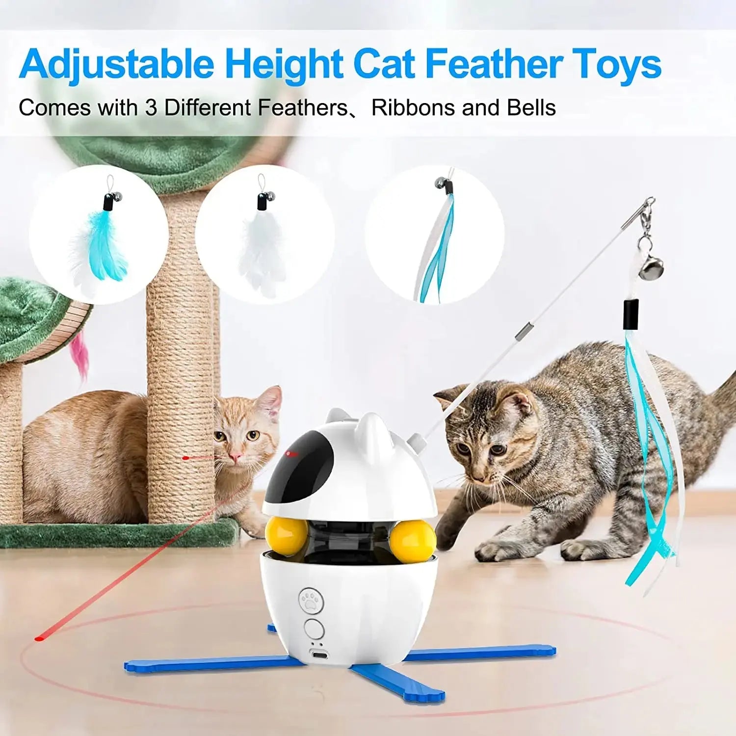 ATUBAN Interactive Cat Toys, 4-In-1 Cat Feather Toy Cat Laser Toys and Cat Ball Toys, Interactive Cat Toys for Indoor Cats Toy