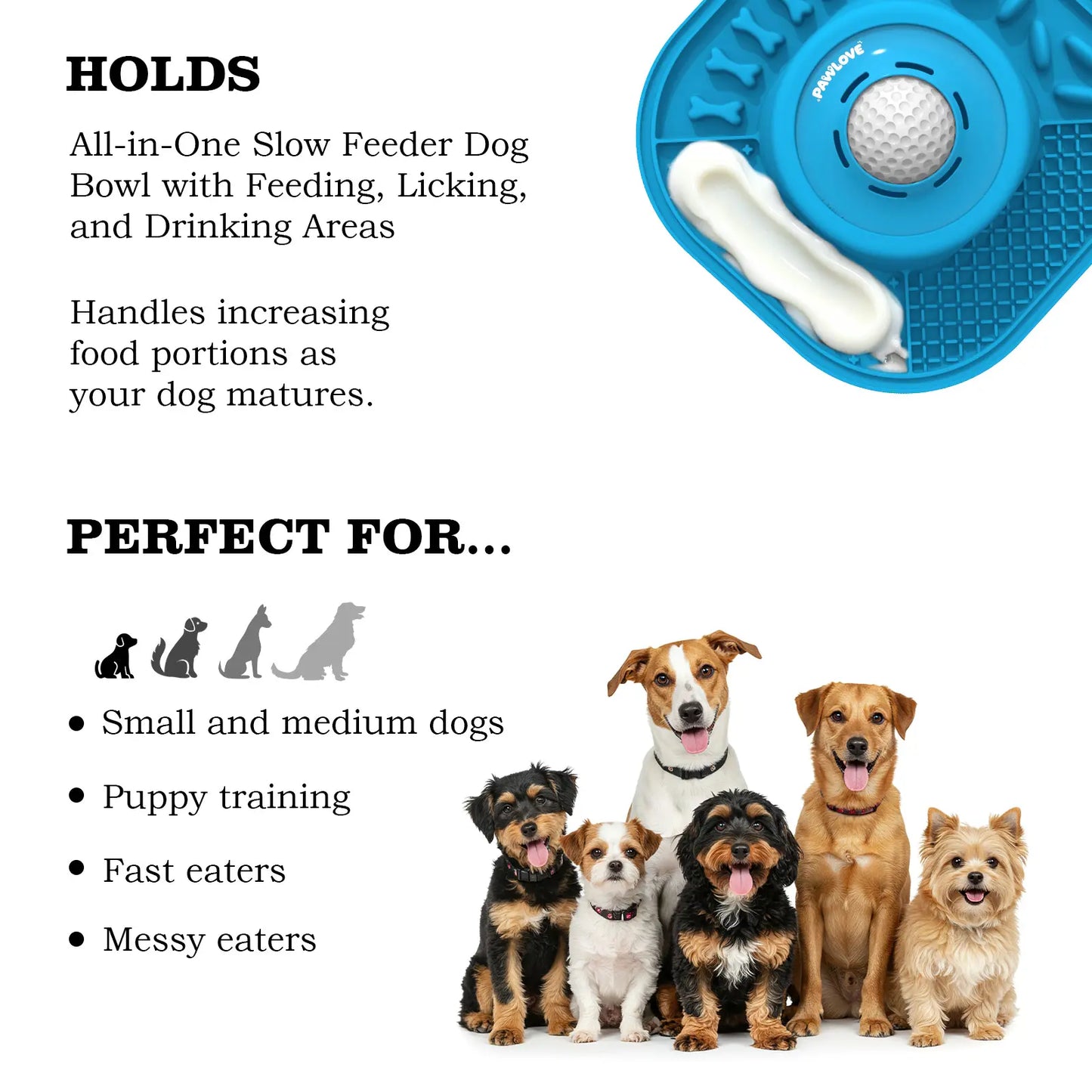 Pawlove Anti-Slip Dog Slow Feeder Bowl with Ball-In Design, 3/4 Cup Capacity, Dishwasher Safe for Liquid Treats, Reduces Mess and Spills, Ideal for Anxiety Relief and Post-Op Use