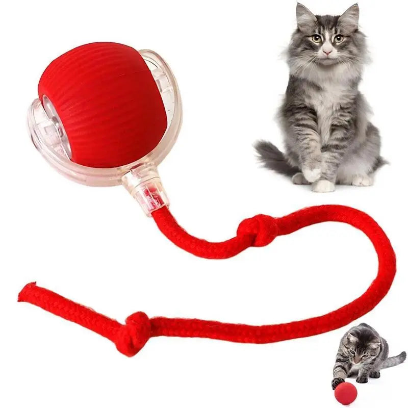 Interactive Electric Cat Toy with Rope - Automatic Rolling Ball for Kittens and Dogs, Ideal Pet Accessory Gift