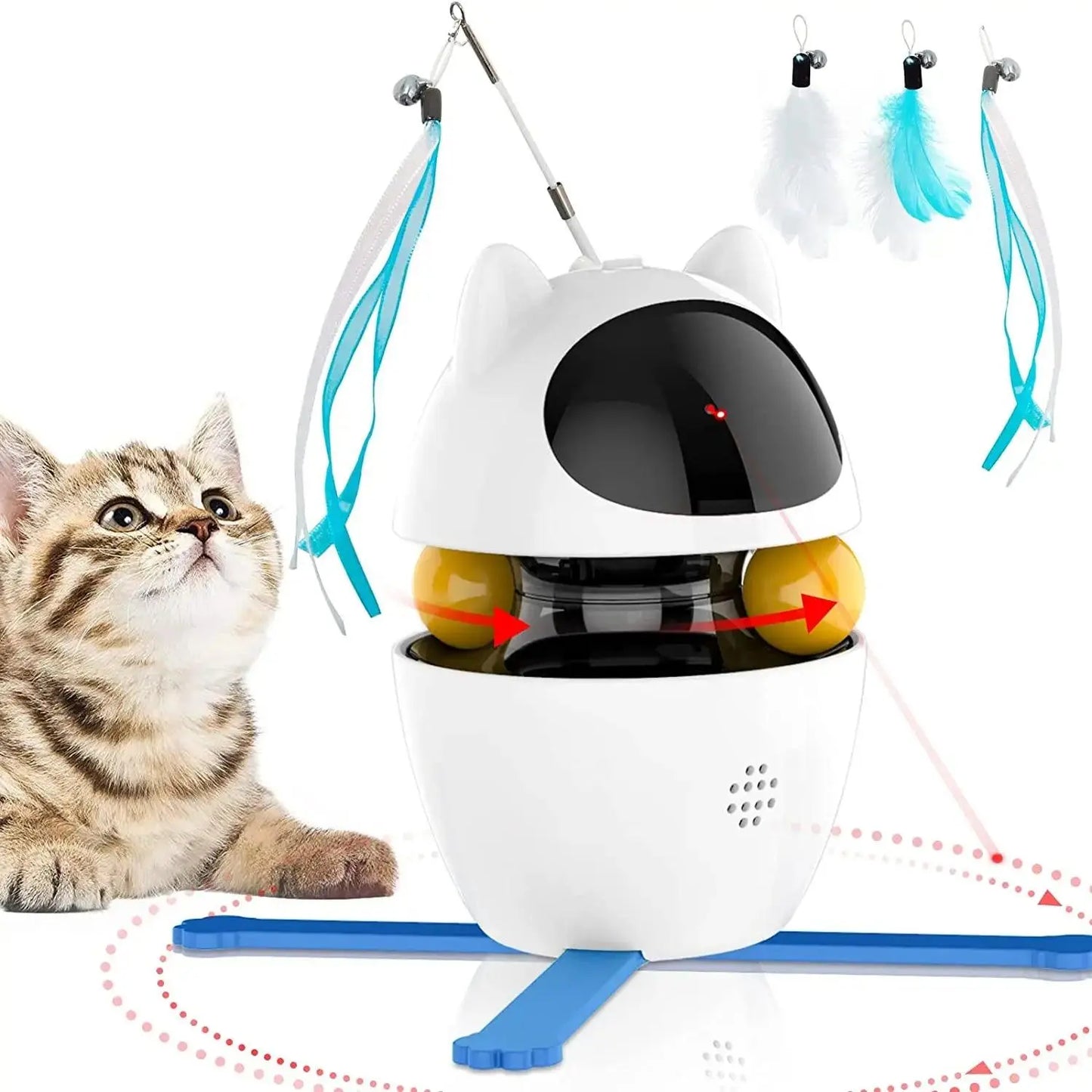 ATUBAN Interactive Cat Toys, 4-In-1 Cat Feather Toy Cat Laser Toys and Cat Ball Toys, Interactive Cat Toys for Indoor Cats Toy